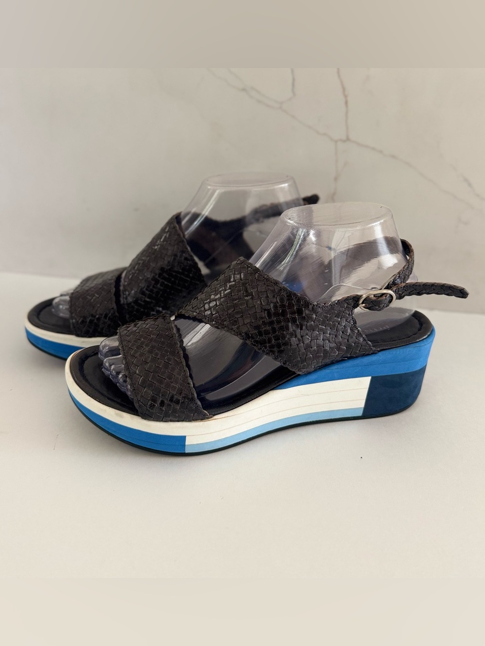 Pons Quintana Womens Sandals Milan Made In Spain Sz 38 Azulon Black Leather
